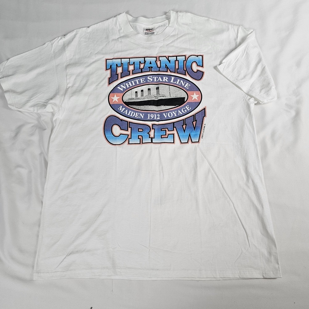 Vtg 1998 Titanic Crew Red Star Line Maiden Men's XL Single Stitch Tee White
